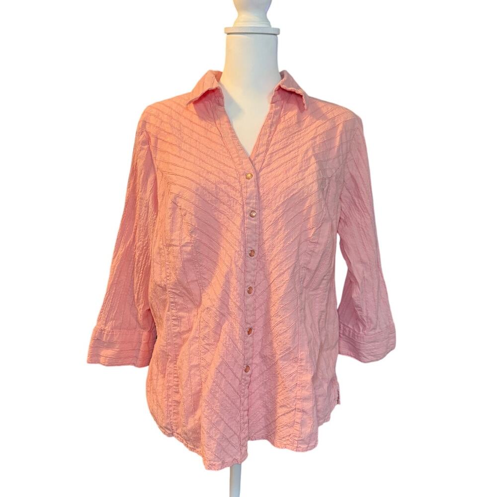 Vintage Y2K Faded Glory Salmon Pink Button Up Top Size 16